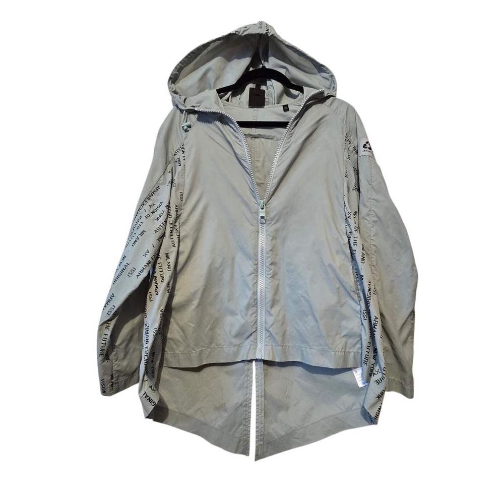 Armani Exchange A/X Windbreaker Jacket‎ Womens SM Green Gray Hi Low Lightweight